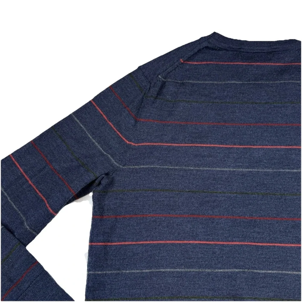 Banana Republic 100% Merino Wool Crew Neck Sweater Blue Striped Mens Large